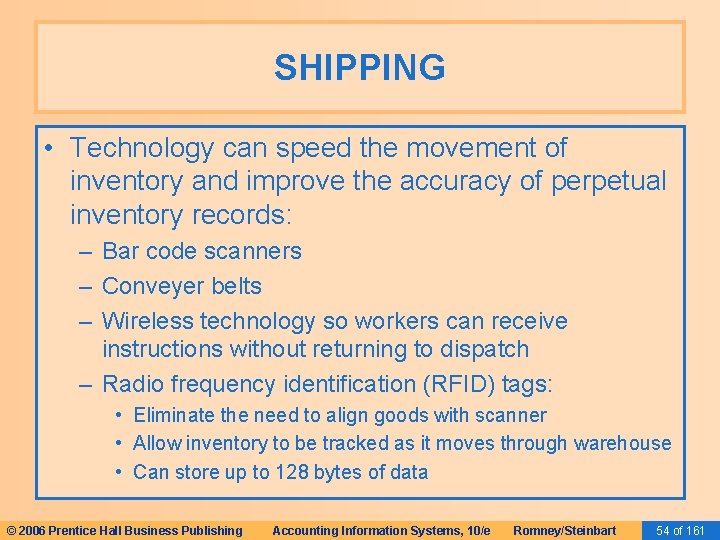 SHIPPING • Technology can speed the movement of inventory and improve the accuracy of