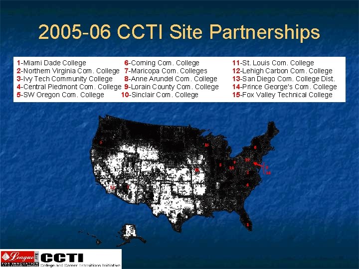 2005 -06 CCTI Site Partnerships 1 -Miami Dade College 6 -Corning Com. College 2