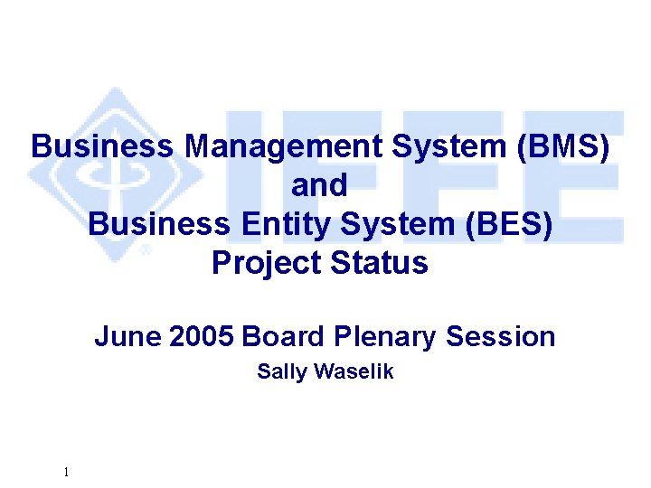 Business Management System (BMS) and Business Entity System (BES) Project Status June 2005 Board