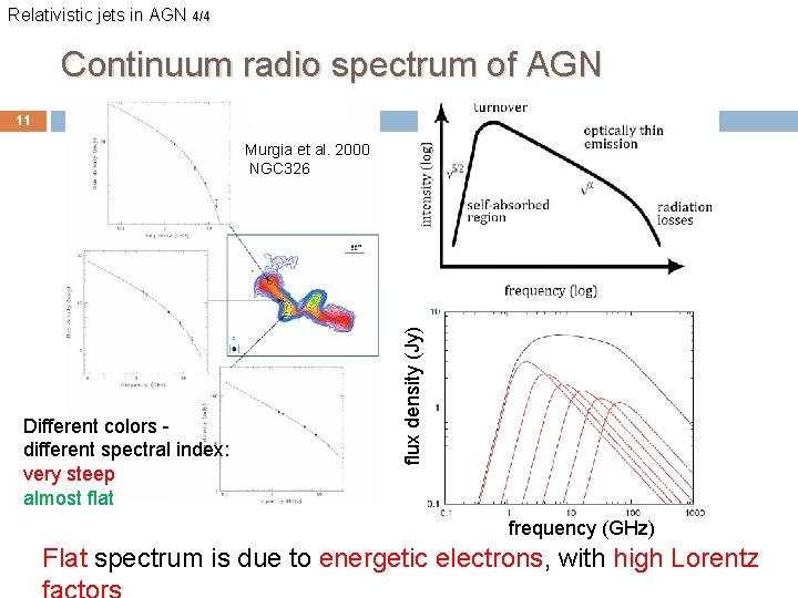 Relativistic jets in AGN 4/4 Continuum radio spectrum of AGN 11 Different colors different