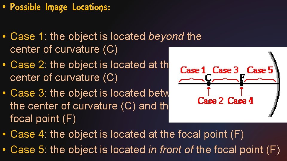  • Possible Image Locations: • Case 1: the object is located beyond the