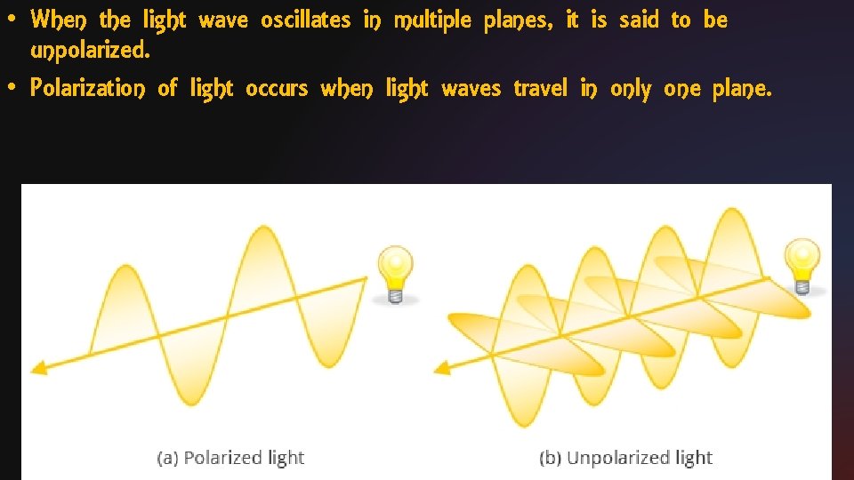  • When the light wave oscillates in multiple planes, it is said to