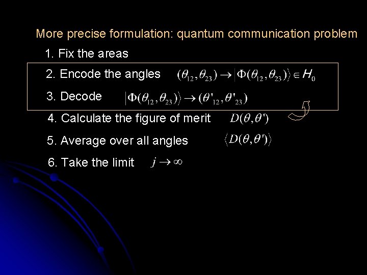 More precise formulation: quantum communication problem 1. Fix the areas 2. Encode the angles