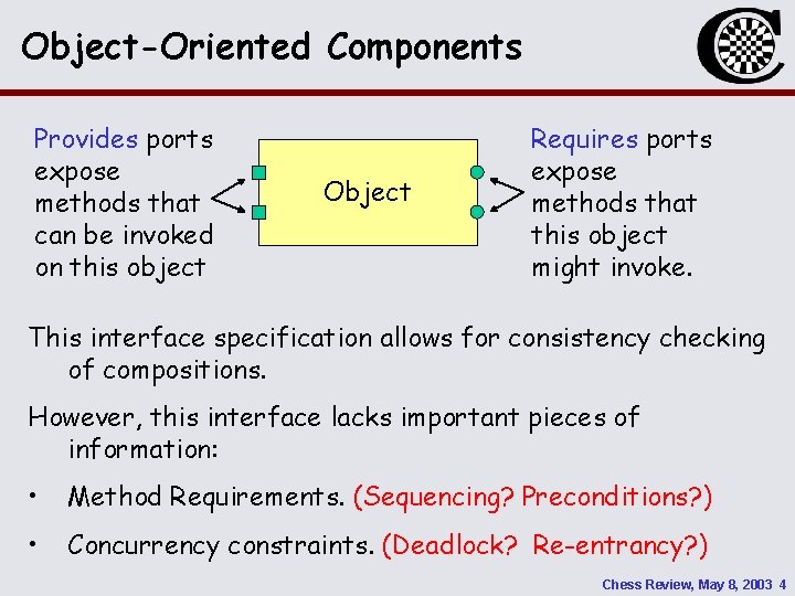 Object-Oriented Components Provides ports expose methods that can be invoked on this object Object