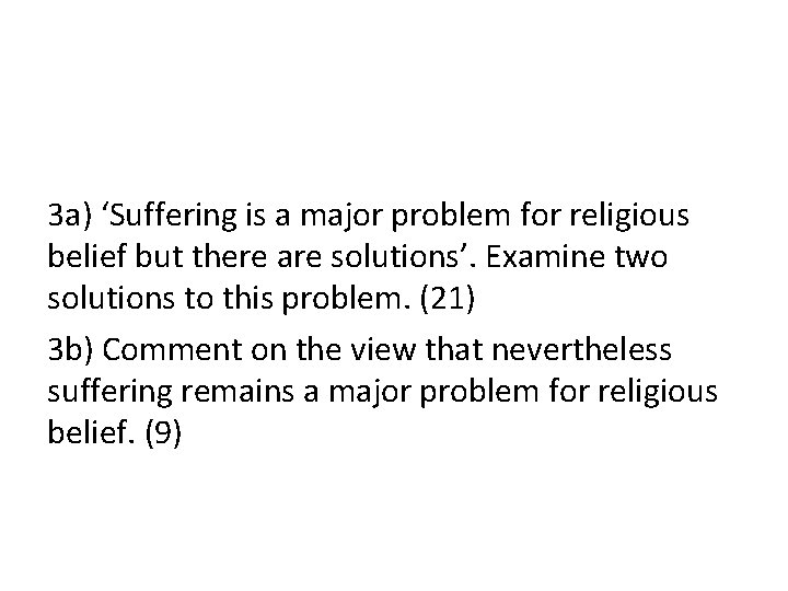 3 a) ‘Suffering is a major problem for religious belief but there are solutions’.