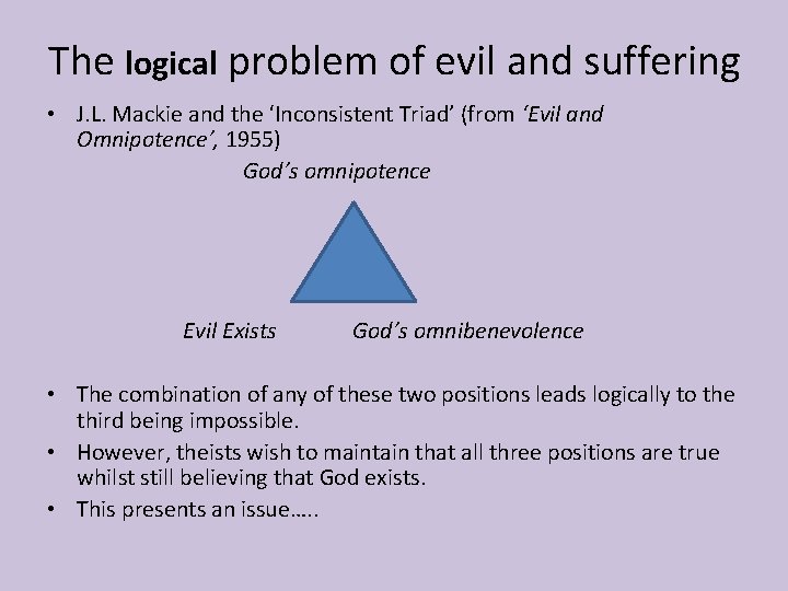 The logical problem of evil and suffering • J. L. Mackie and the ‘Inconsistent