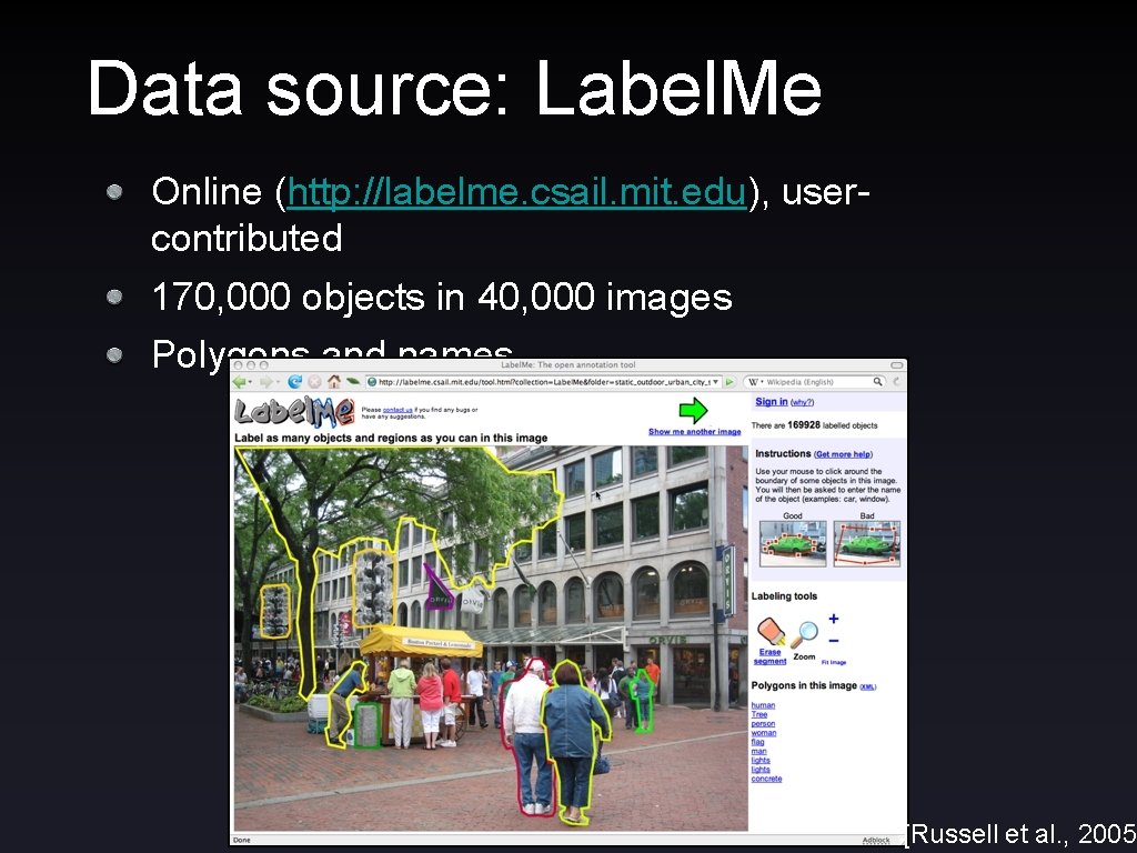 Data source: Label. Me Online (http: //labelme. csail. mit. edu), usercontributed 170, 000 objects