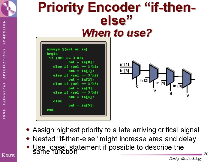 Priority Encoder “if-thenelse” When to use? always @(sel or in) begin if (sel ==