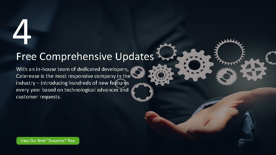 4 Free Comprehensive Updates With an in-house team of dedicated developers, Caterease is the