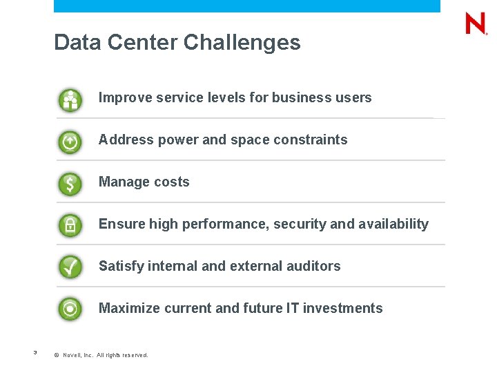 Data Center Challenges Improve service levels for business users Address power and space constraints