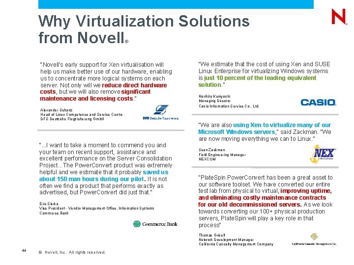 Why Virtualization Solutions from Novell ® "Novell's early support for Xen virtualisation will help