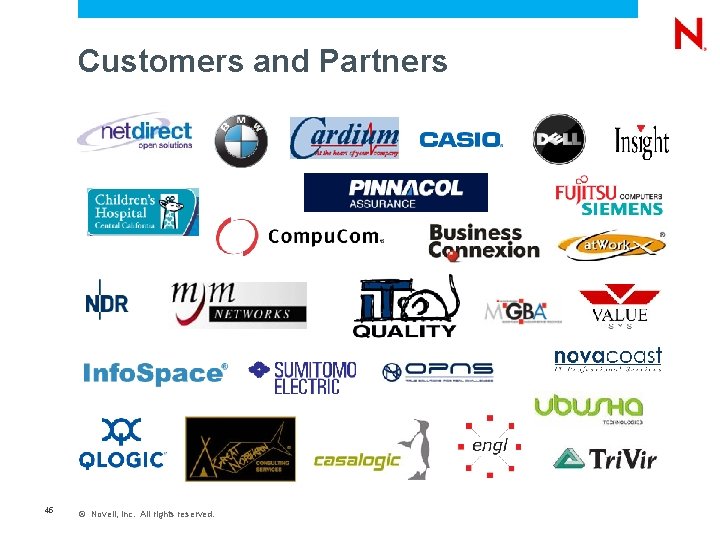 Customers and Partners 45 © Novell, Inc. All rights reserved. 