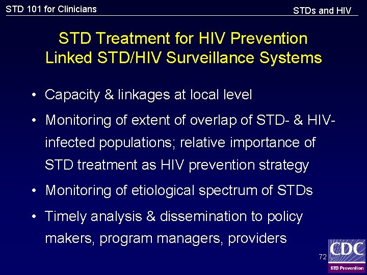 STD 101 for Clinicians STDs and HIV STD Treatment for HIV Prevention Linked STD/HIV