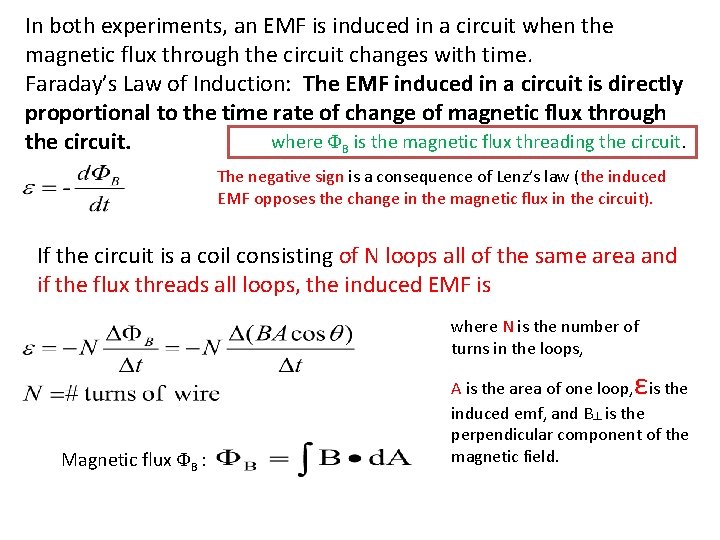 In both experiments, an EMF is induced in a circuit when the magnetic flux