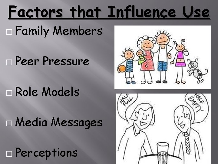 Factors that Influence Use � Family Members � Peer Pressure � Role Models �