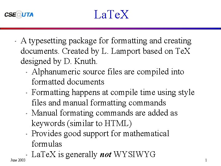 Tex Computer Typesetting System La Te X A typesetting package formatting and