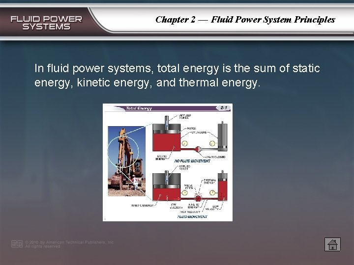 Chapter 2 — Fluid Power System Principles In fluid power systems, total energy is