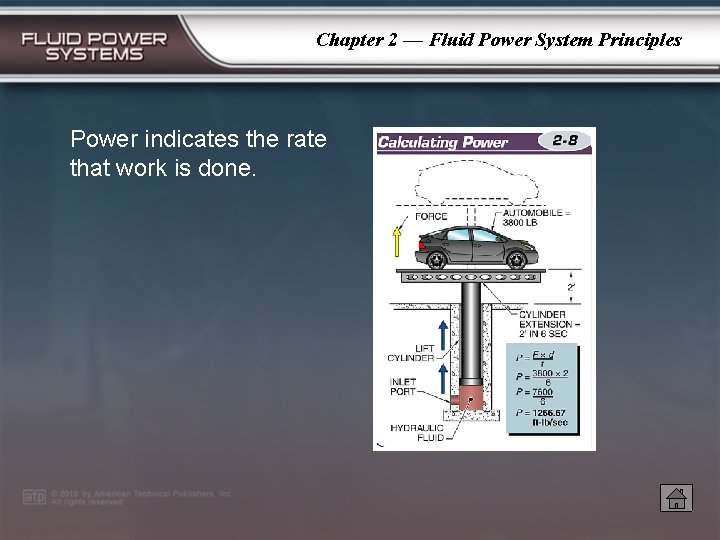 Chapter 2 — Fluid Power System Principles Power indicates the rate that work is