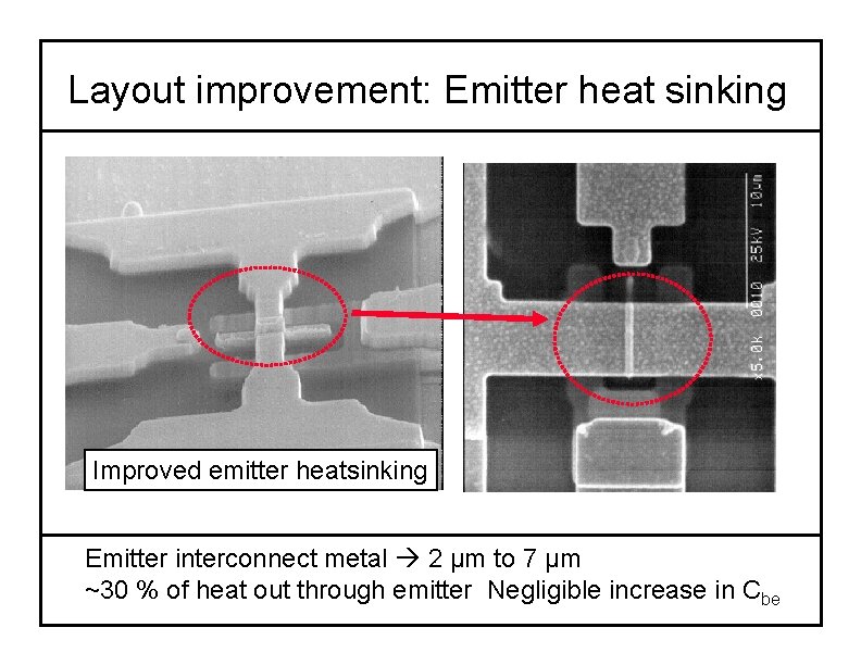 Layout improvement: Emitter heat sinking Improved emitter heatsinking Emitter interconnect metal 2 μm to