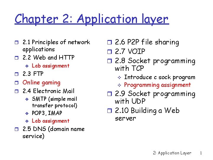 Chapter 2: Application layer r 2. 1 Principles of network applications r 2. 2