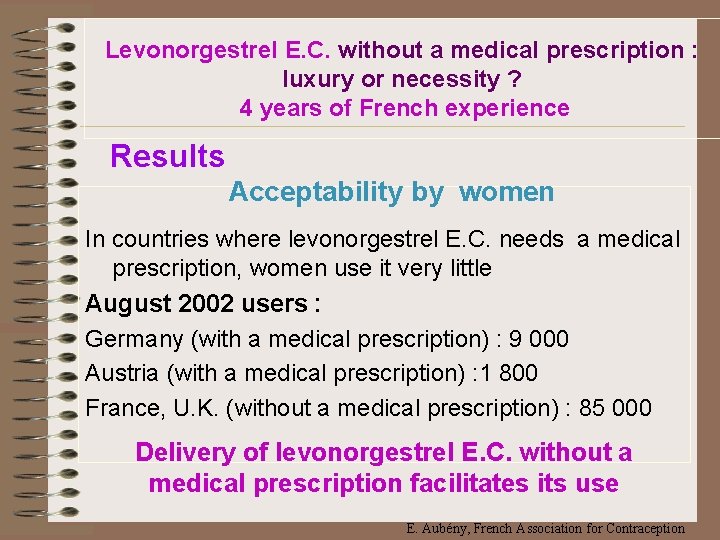 Levonorgestrel E. C. without a medical prescription : luxury or necessity ? 4 years