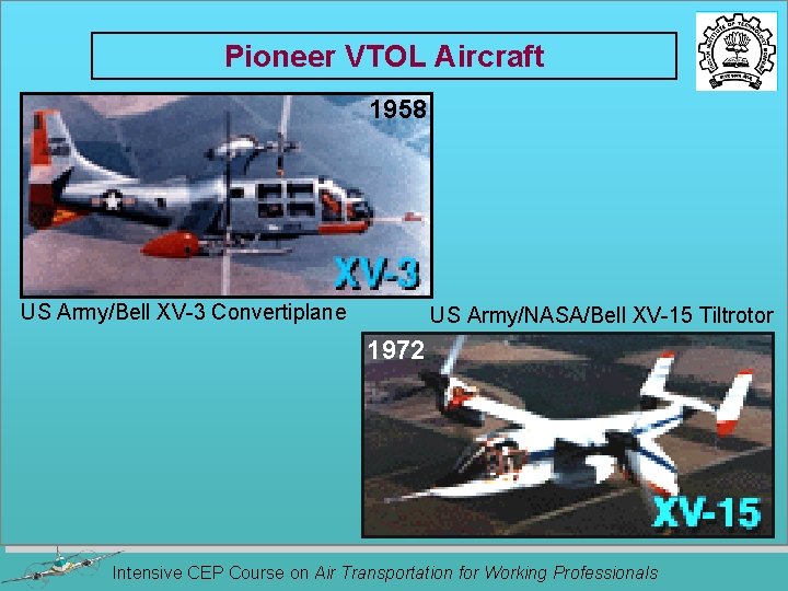 Pioneer VTOL Aircraft 1958 US Army/Bell XV-3 Convertiplane US Army/NASA/Bell XV-15 Tiltrotor 1972 Intensive