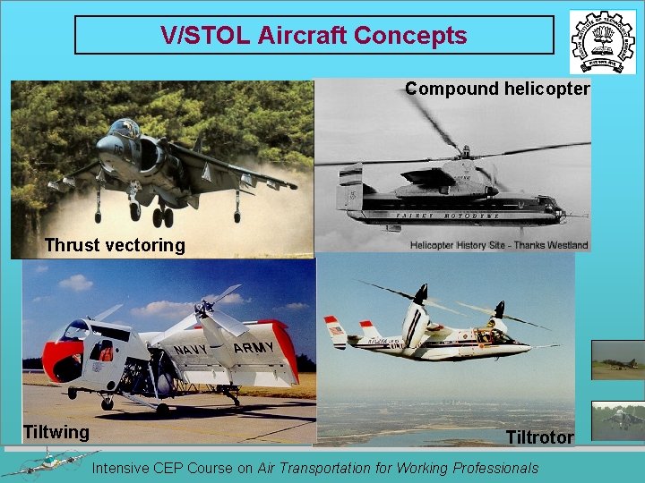 V/STOL Aircraft Concepts Compound helicopter Thrust vectoring Tiltwing Tiltrotor Intensive CEP Course on Air