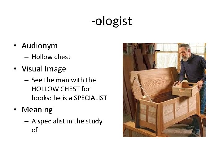 -ologist • Audionym – Hollow chest • Visual Image – See the man with