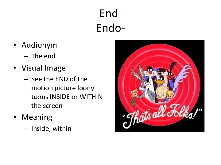 End. Endo • Audionym – The end • Visual Image – See the END