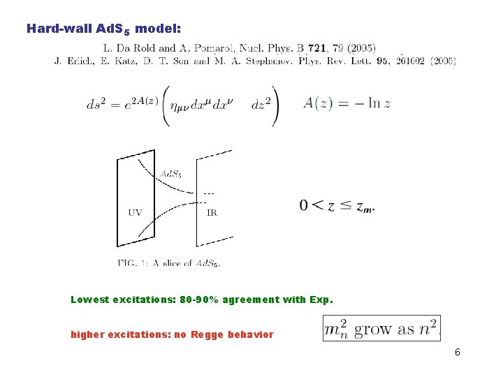 Hard-wall Ad. S 5 model: Lowest excitations: 80 -90% agreement with Exp. higher excitations: