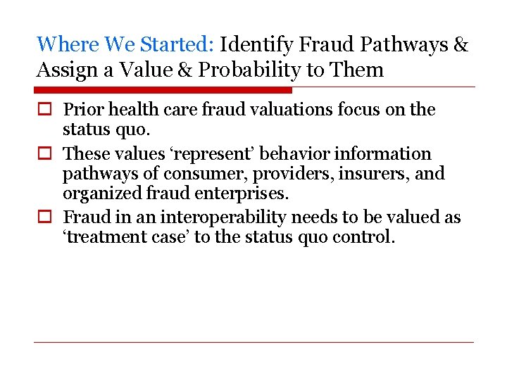 Where We Started: Identify Fraud Pathways & Assign a Value & Probability to Them