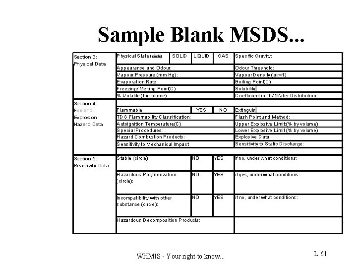 Sample Blank MSDS. . . Section 3: Physical Data Section 4: Fire and Explosion