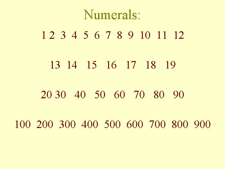 Numerals: 1 2 3 4 5 6 7 8 9 10 11 12 13