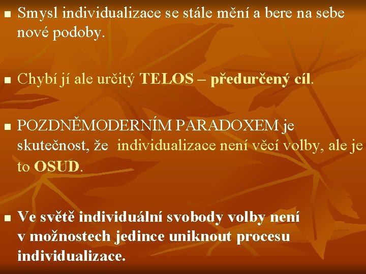 n n Smysl individualizace se stále mění a bere na sebe nové podoby. Chybí