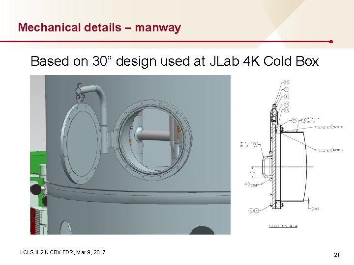Mechanical details – manway Based on 30” design used at JLab 4 K Cold