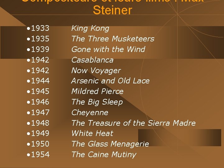 Compositeurs et leurs films : Max Steiner • 1933 • 1935 • 1939 •