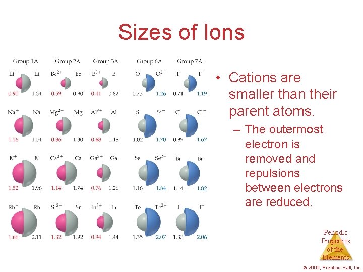 Sizes of Ions • Cations are smaller than their parent atoms. – The outermost
