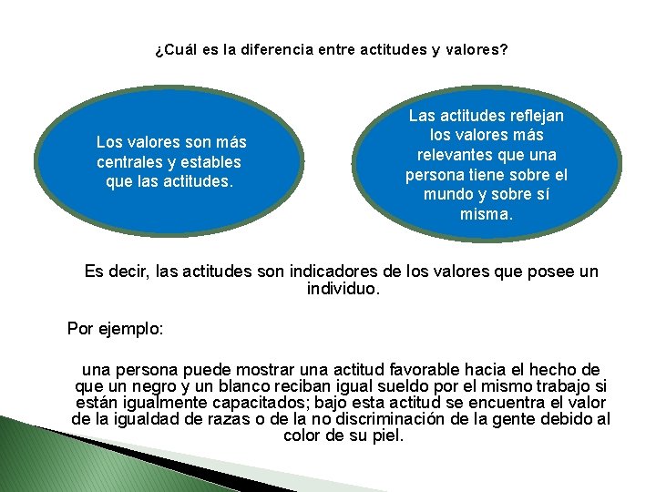 ¿Cuál es la diferencia entre actitudes y valores? Los valores son más centrales y