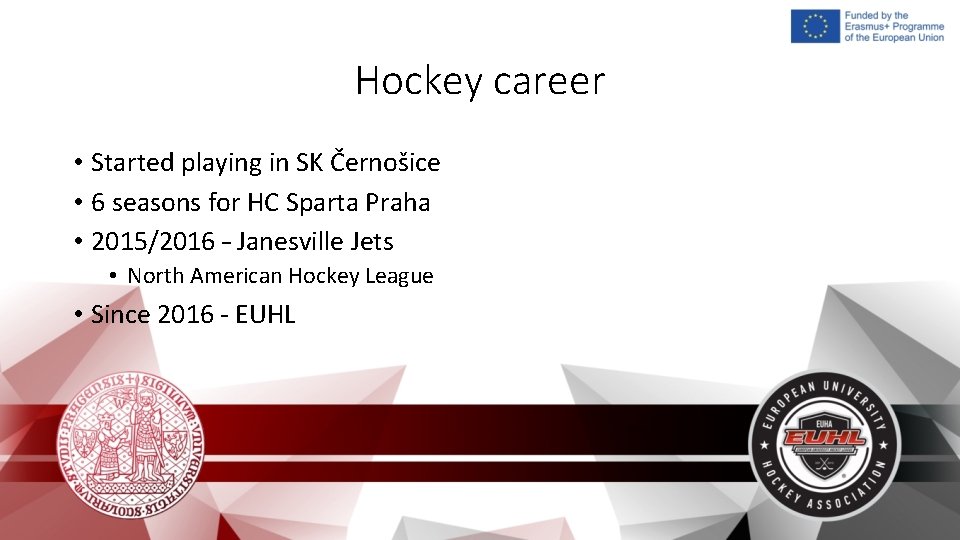 Hockey career • Started playing in SK Černošice • 6 seasons for HC Sparta