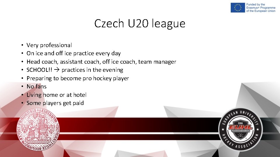 Czech U 20 league • • Very professional On ice and off ice practice