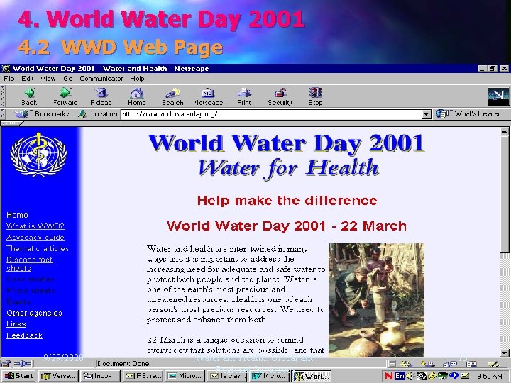 4. World Water Day 2001 4. 2 WWD Web Page 9/29/2020 Water and Health: