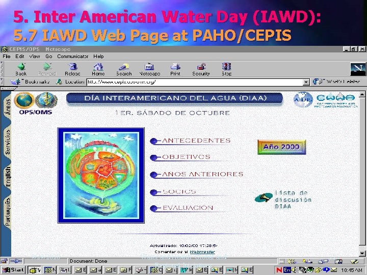 5. Inter American Water Day (IAWD): 5. 7 IAWD Web Page at PAHO/CEPIS 9/29/2020
