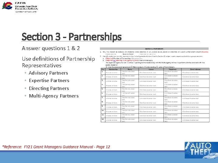 Section 3 - Partnerships Answer questions 1 & 2 Use definitions of Partnership Representatives