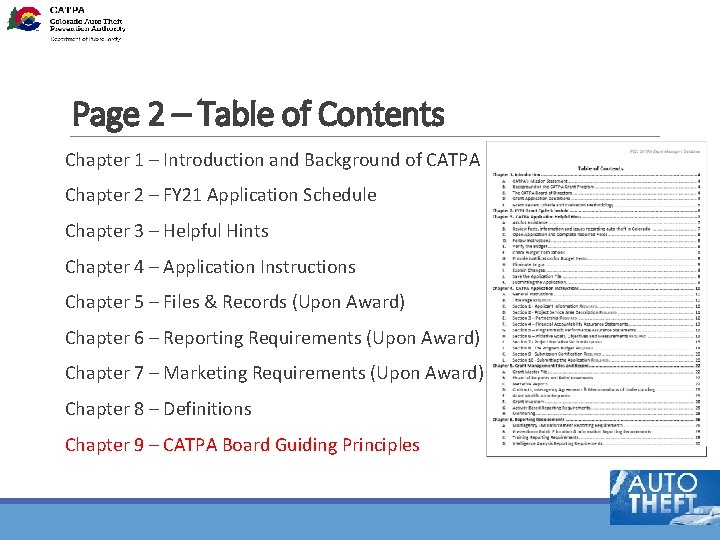 Page 2 – Table of Contents Chapter 1 – Introduction and Background of CATPA