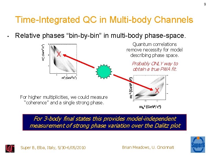 9 Time-Integrated QC in Multi-body Channels Relative phases “bin-by-bin” in multi-body phase-space. X Quantum