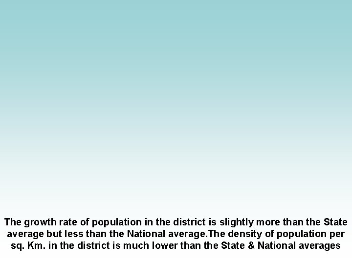 The growth rate of population in the district is slightly more than the State The growth rate of population in the district is slightly more than the State