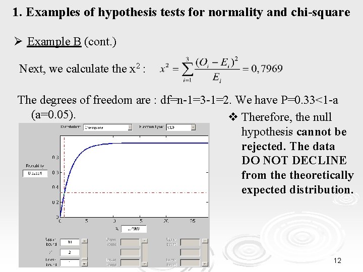 1. Examples of hypothesis tests for normality and chi-square Ø Example B (cont. )