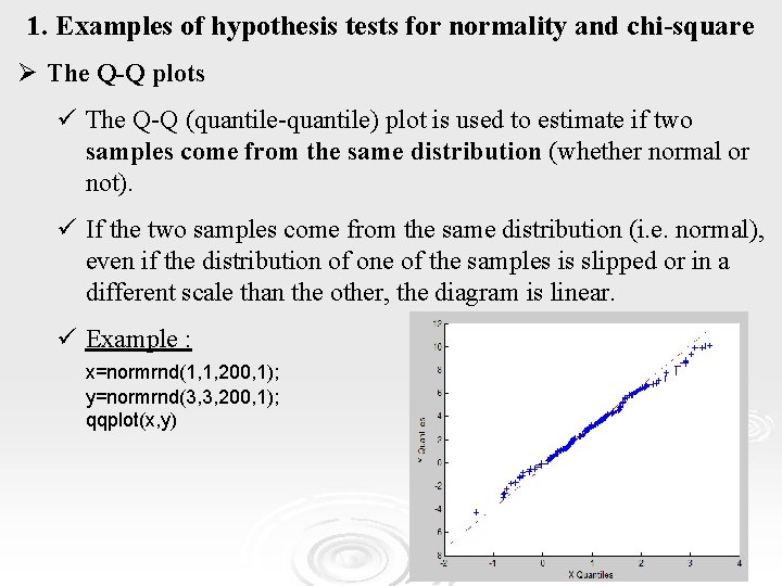 1. Examples of hypothesis tests for normality and chi-square Ø The Q-Q plots ü