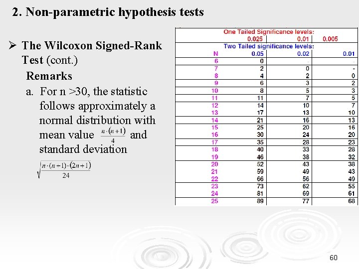 2. Non-parametric hypothesis tests Ø The Wilcoxon Signed-Rank Test (cont. ) Remarks a. For