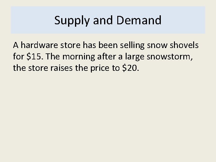 Supply and Demand A hardware store has been selling snow shovels for $15. The